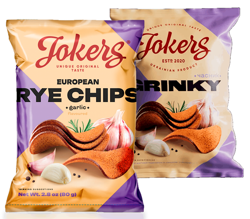 EUROPEAN RYE CHIPS GARLIC 80G JOKERS